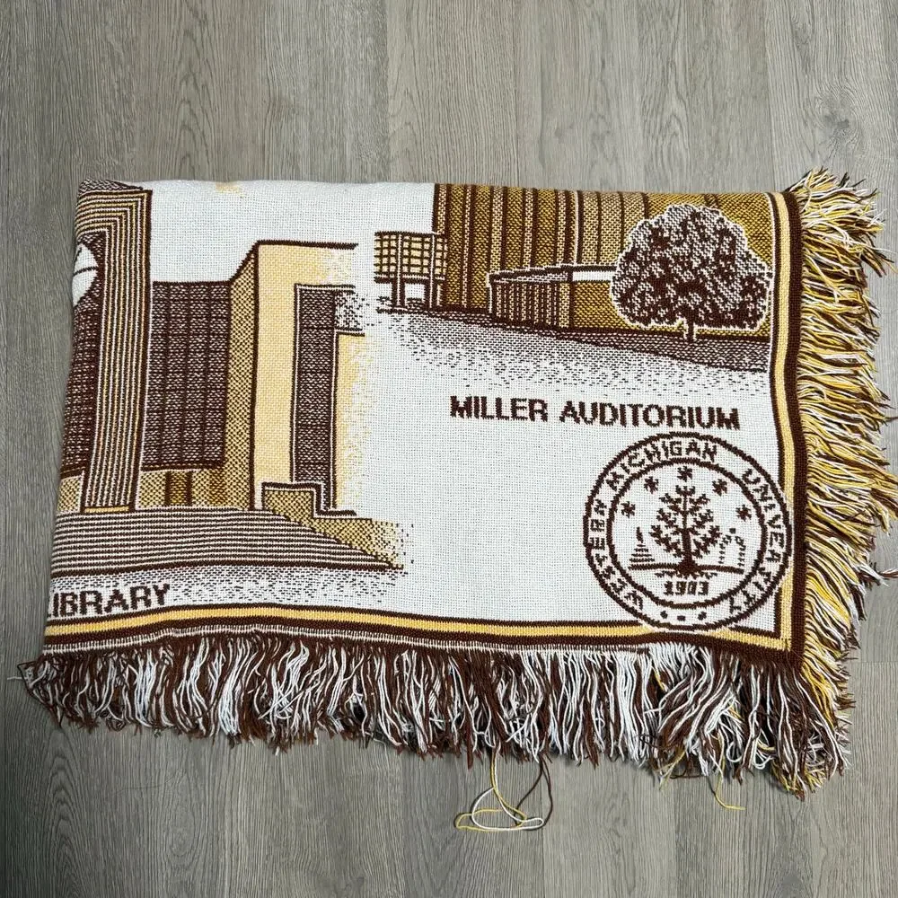 Vintage Western Michigan University Broncos Woven Tapestry Throw Blanket 60x44